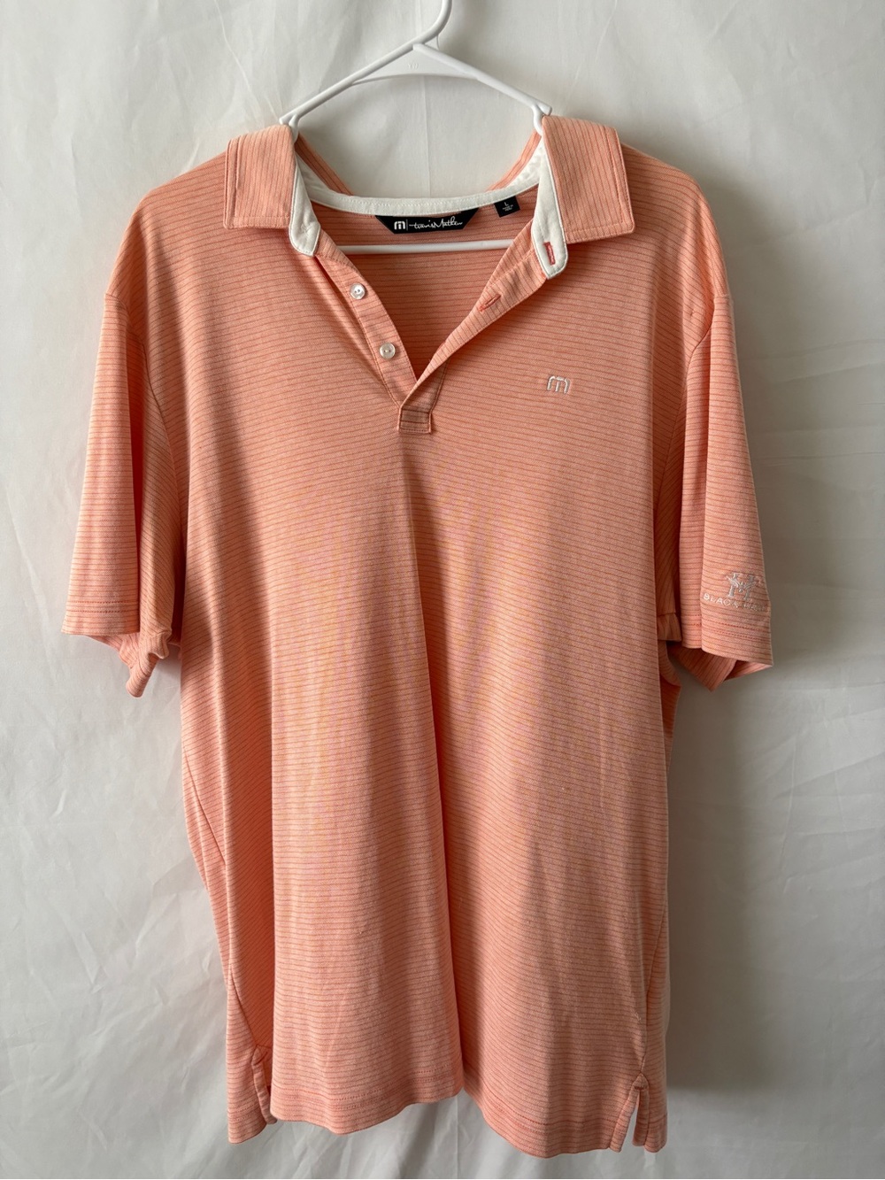 Travis Mathew Orange and White Striped Men’s Short-Sleeve Golf Polo